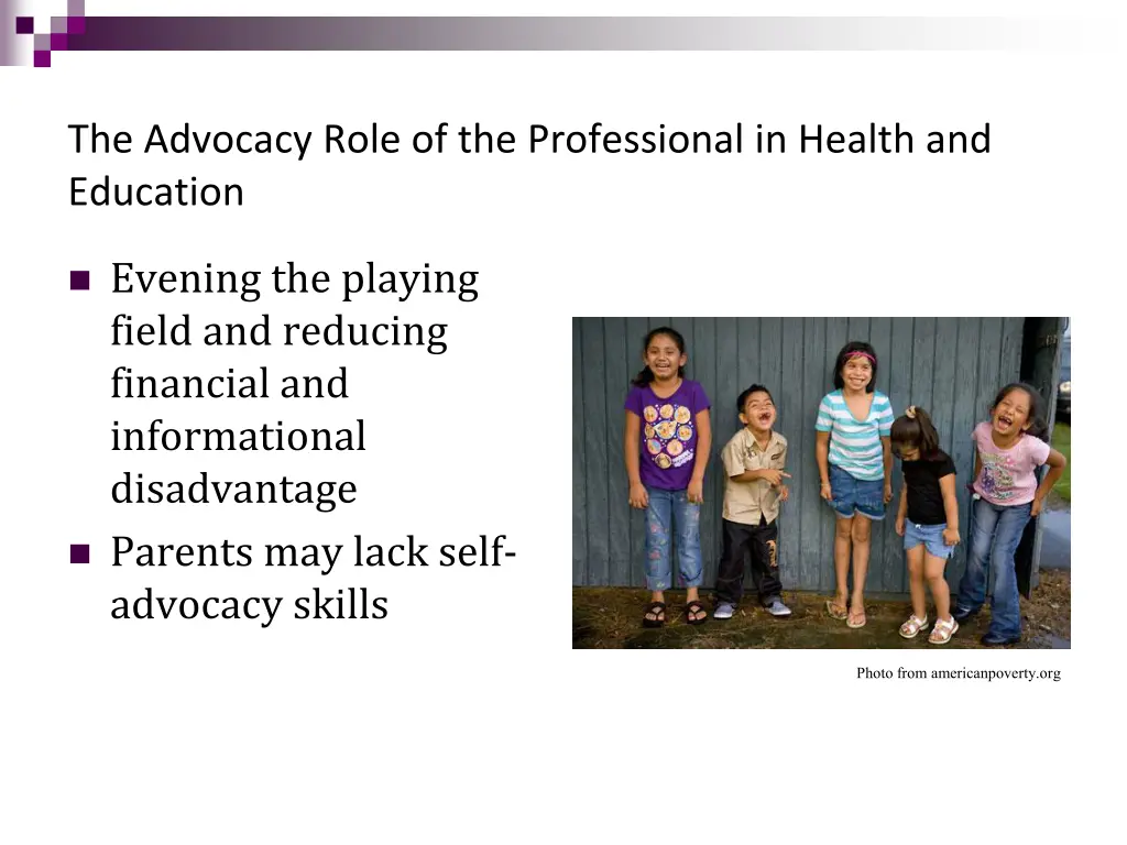 the advocacy role of the professional in health