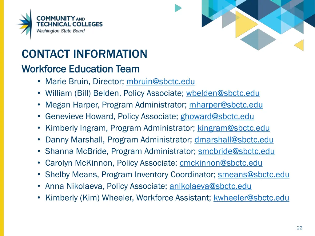 contact information workforce education team