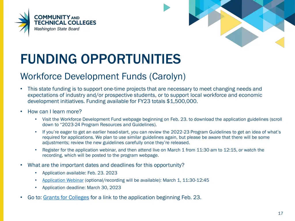 funding opportunities workforce development funds