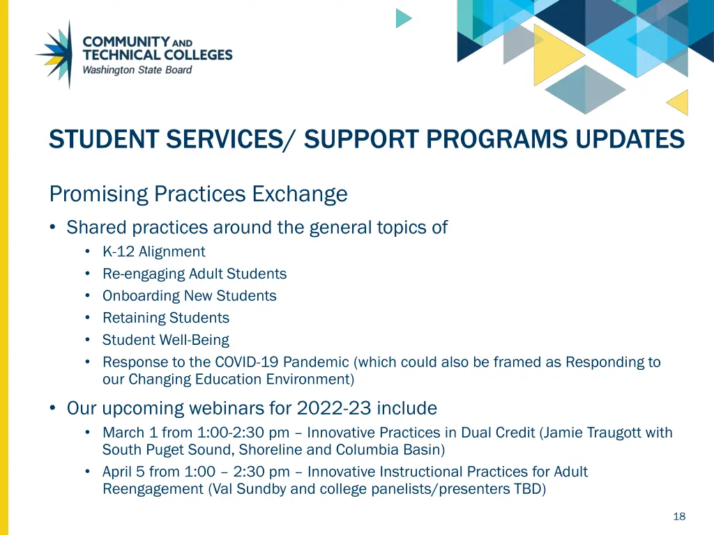 student services support programs updates