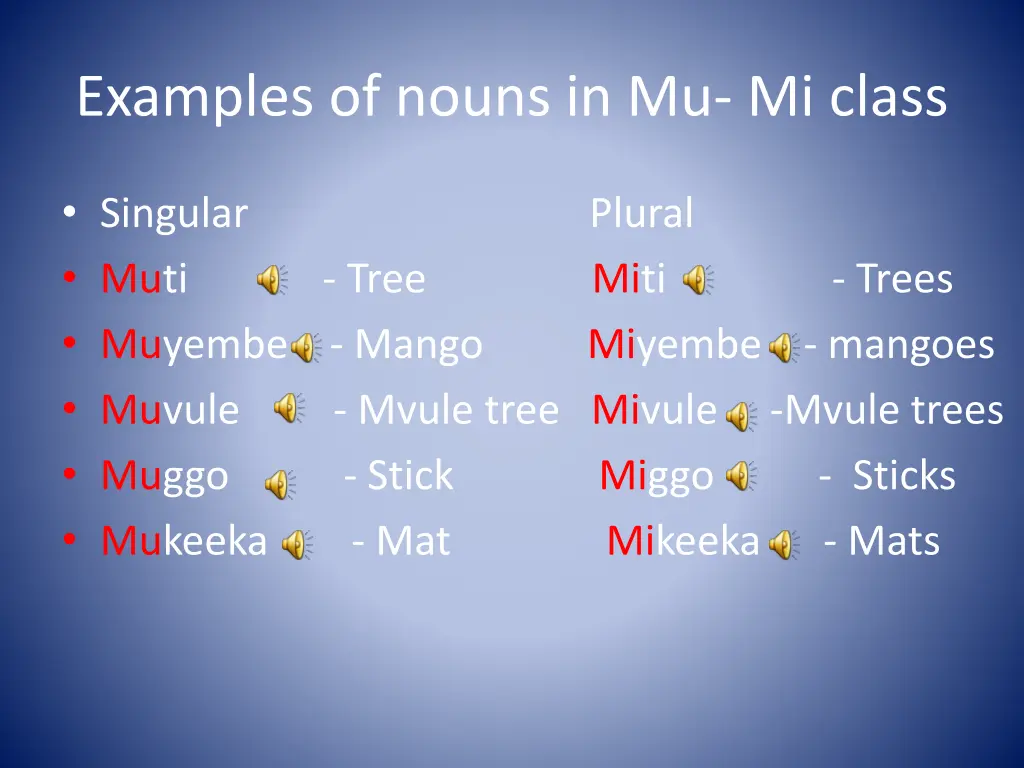 examples of nouns in mu mi class