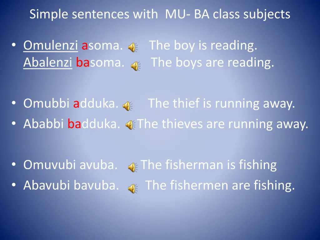 simple sentences with mu ba class subjects