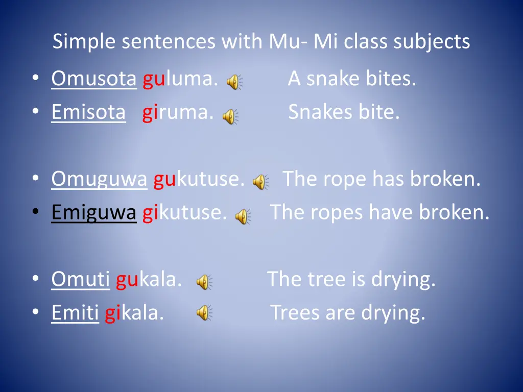 simple sentences with mu mi class subjects