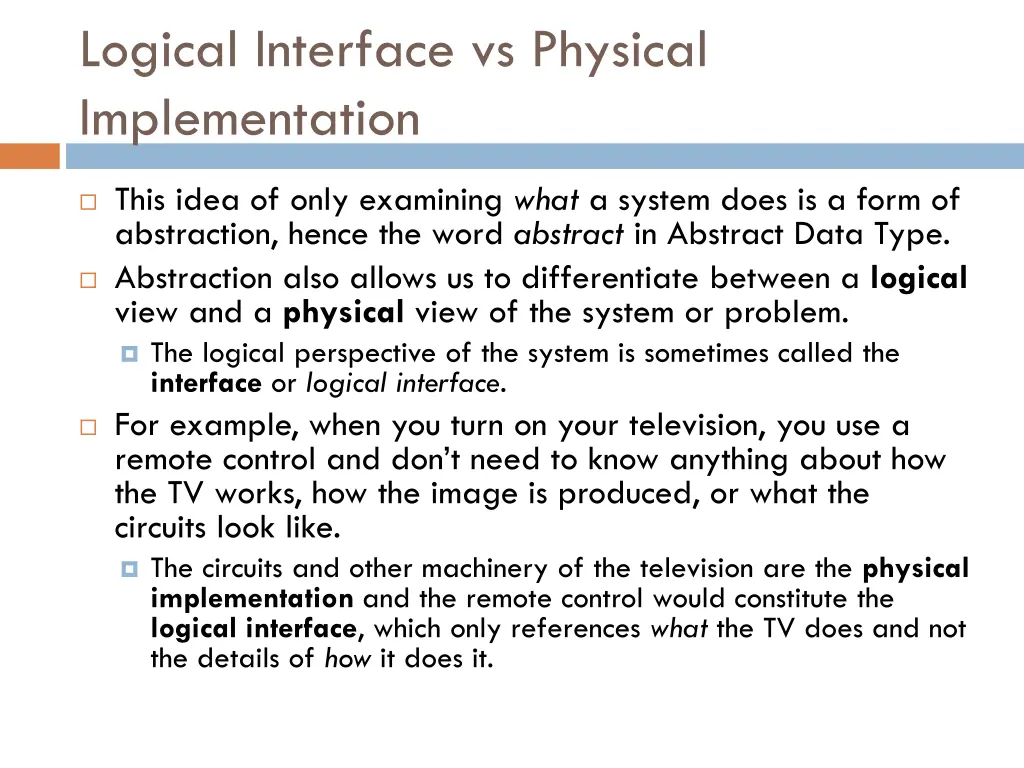 logical interface vs physical implementation