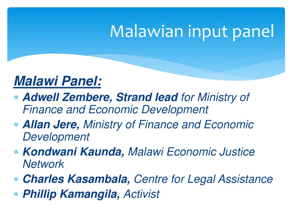 malawian input panel