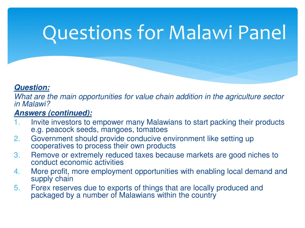 questions for malawi panel 1