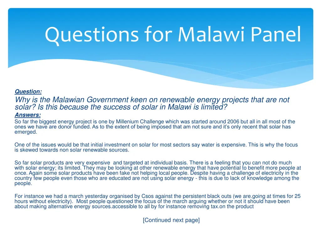 questions for malawi panel 18