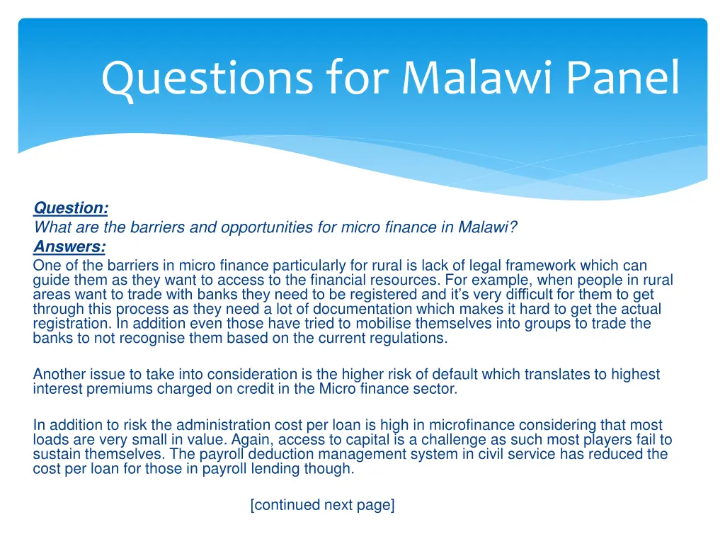 questions for malawi panel 3