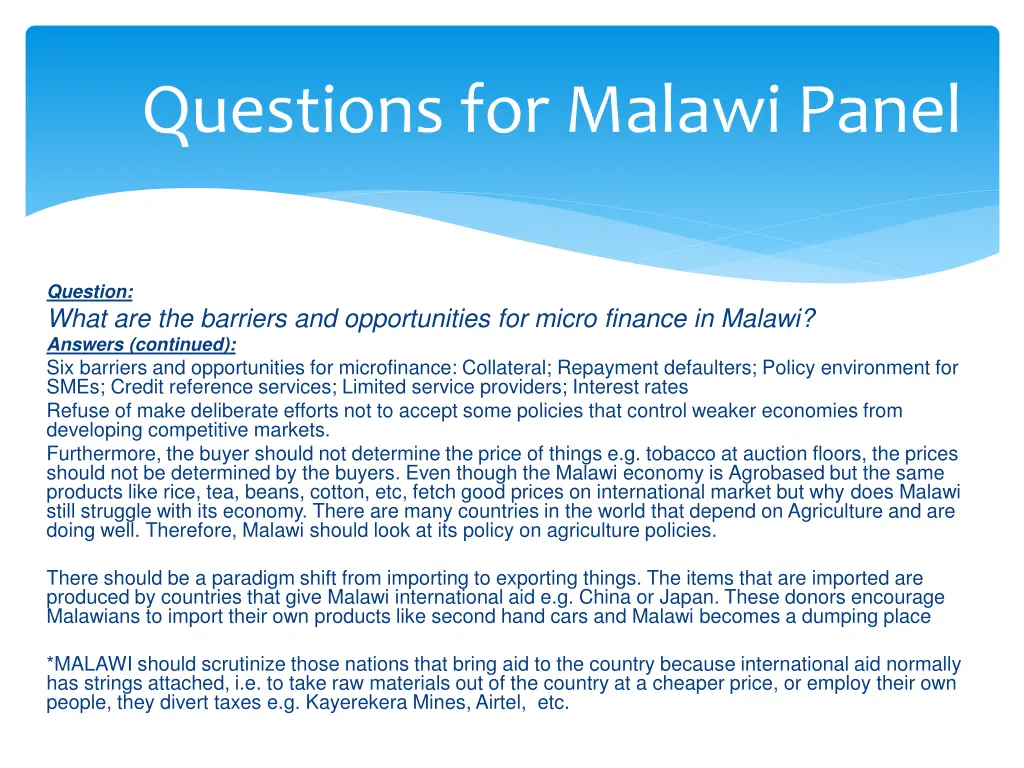 questions for malawi panel 4