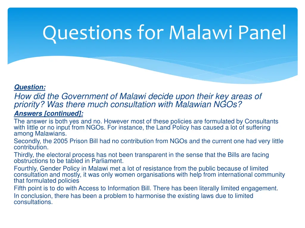 questions for malawi panel 9