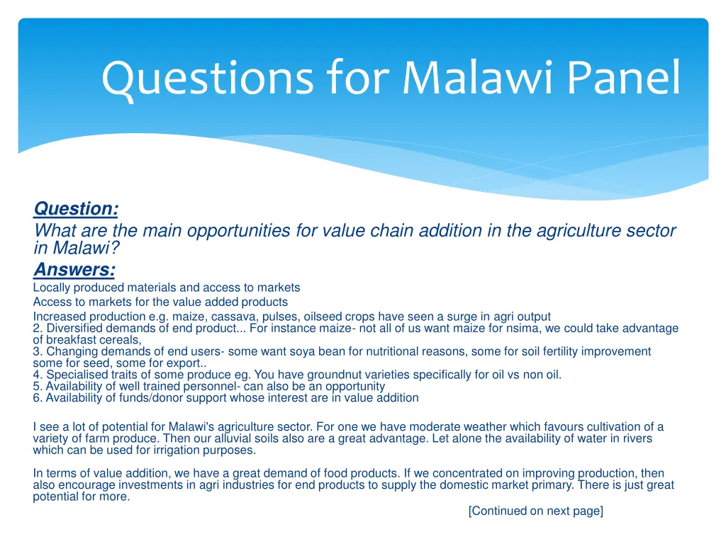 questions for malawi panel