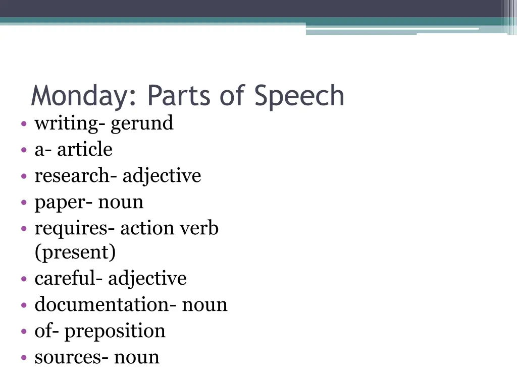 monday parts of speech writing gerund a article