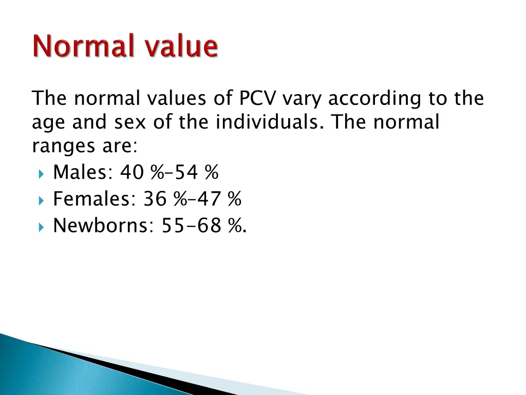 the normal values of pcv vary according