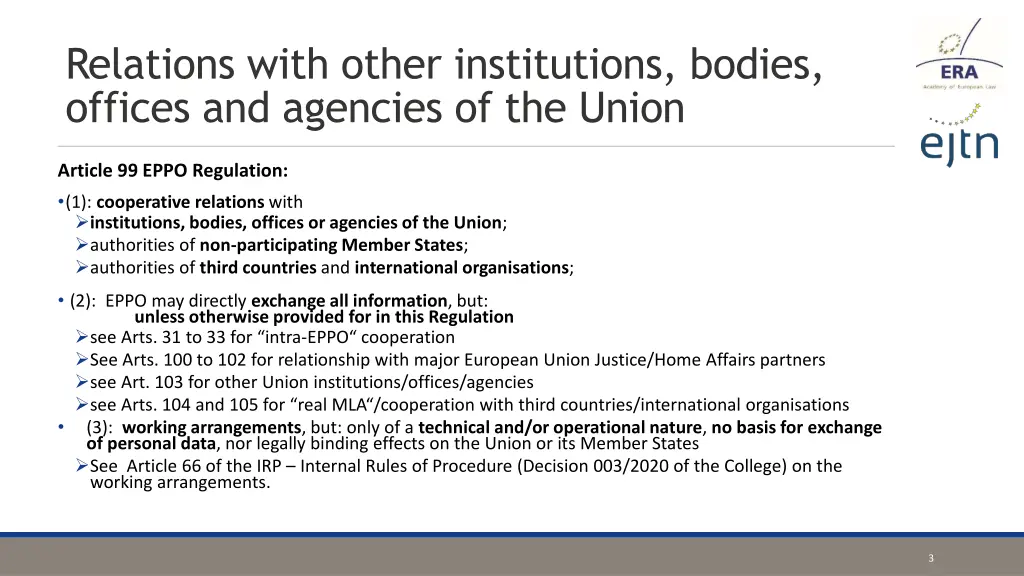 relations with other institutions bodies offices