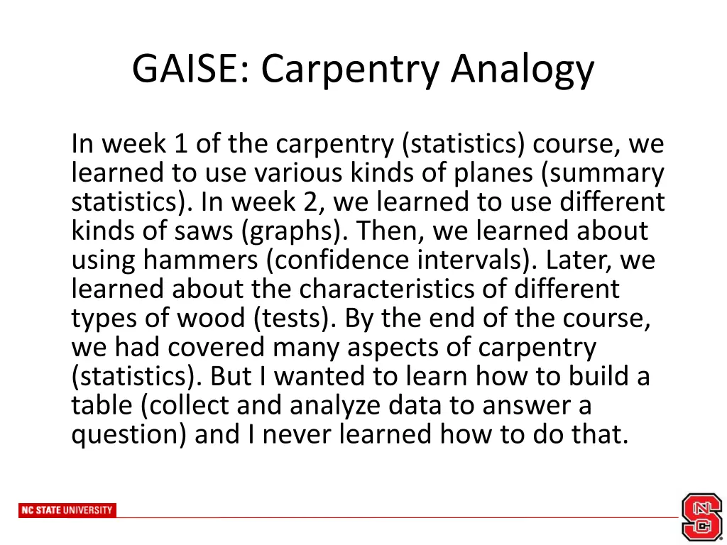 gaise carpentry analogy