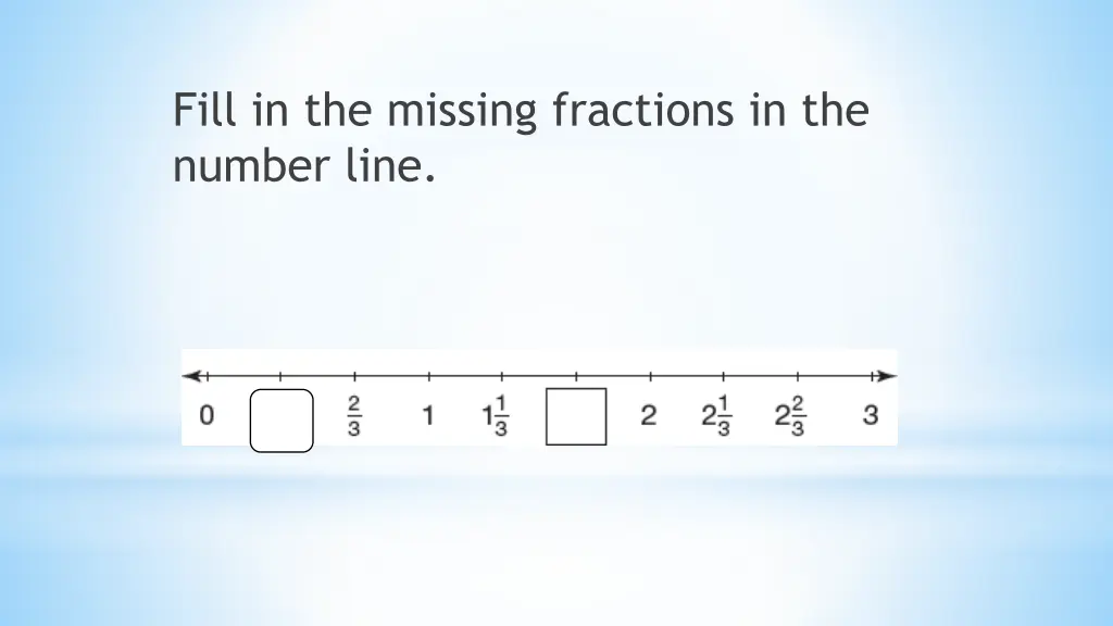 fill in the missing fractions in the number line 1