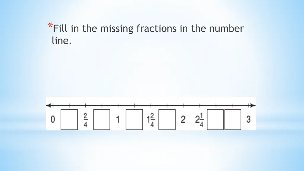 fill in the missing fractions in the number line 2