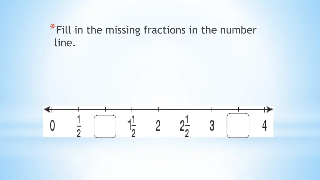 fill in the missing fractions in the number line 3