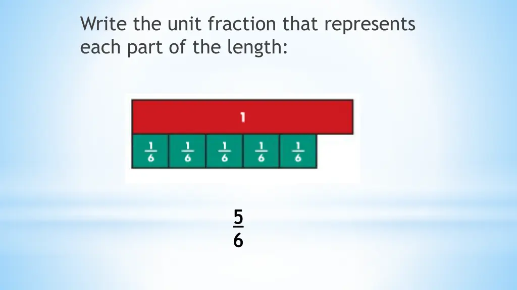 write the unit fraction that represents each part 1