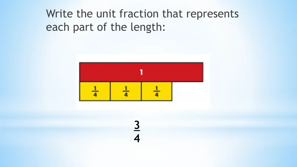 write the unit fraction that represents each part