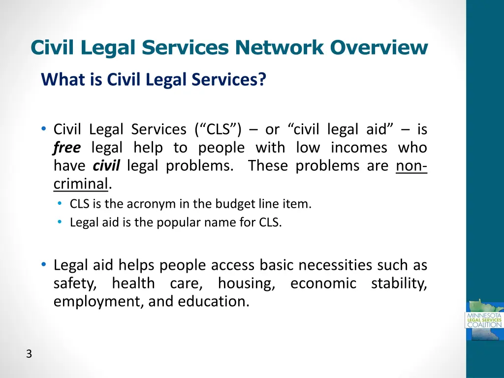 civil legal services network overview