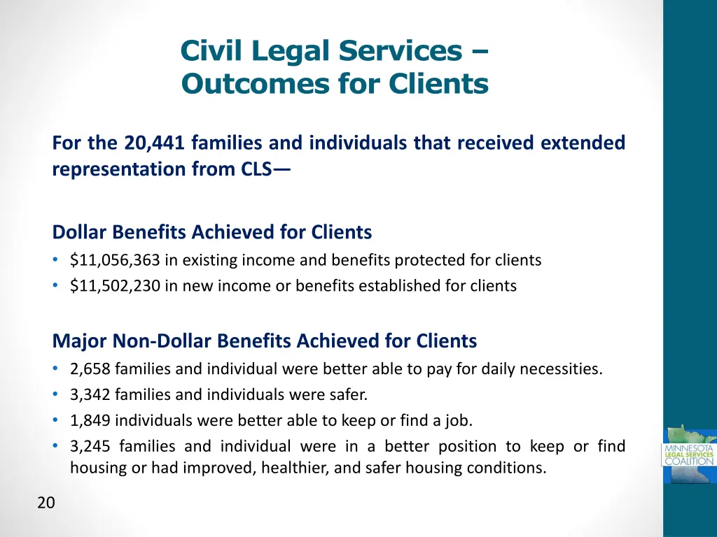 civil legal services outcomes for clients