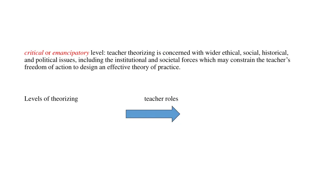 critical or emancipatory level teacher theorizing