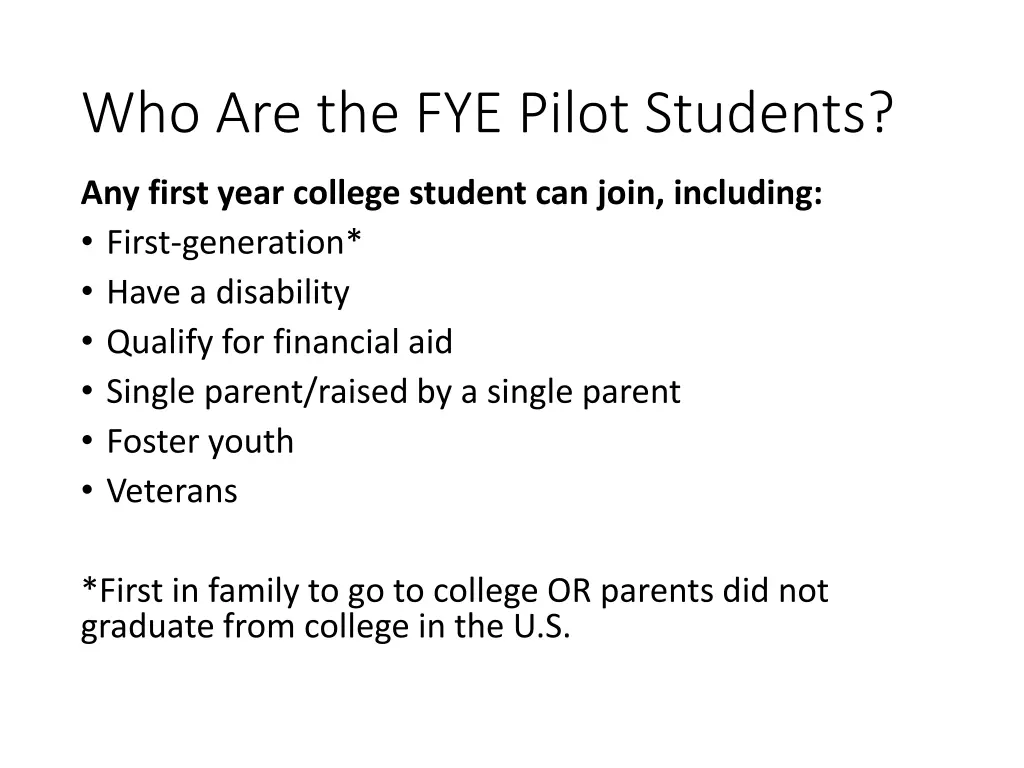 who are the fye pilot students