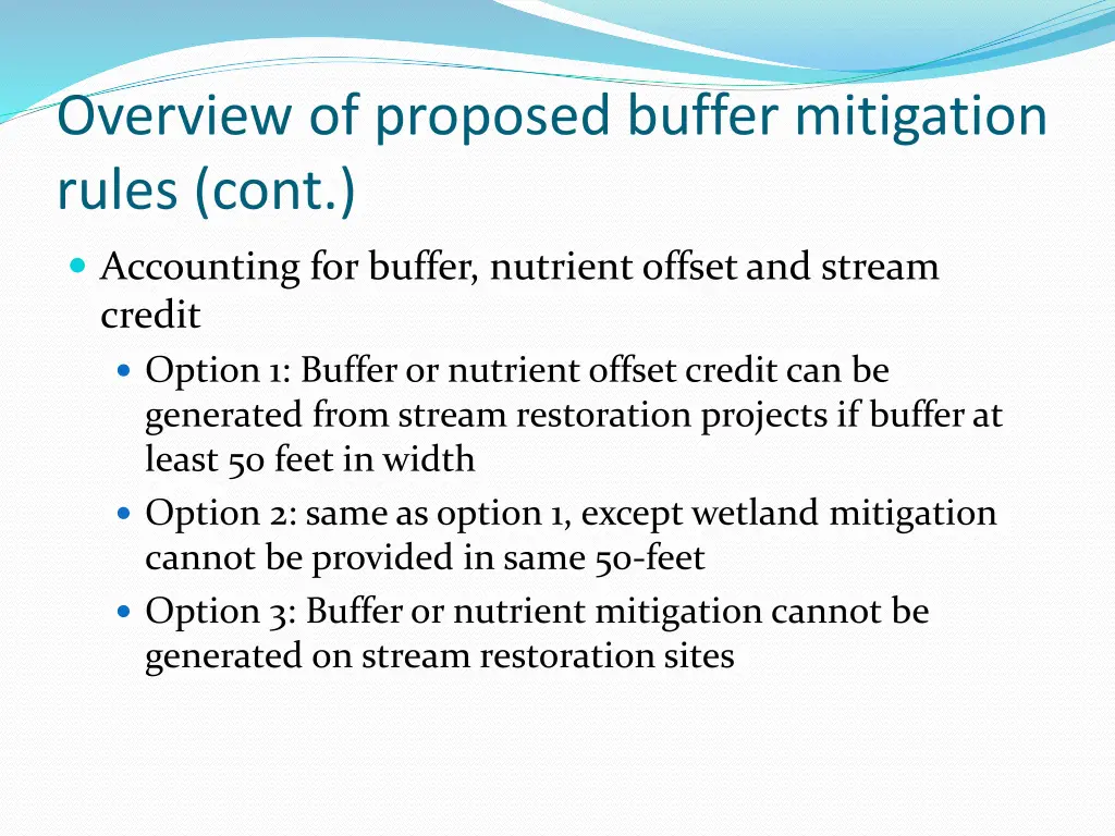 overview of proposed buffer mitigation rules cont