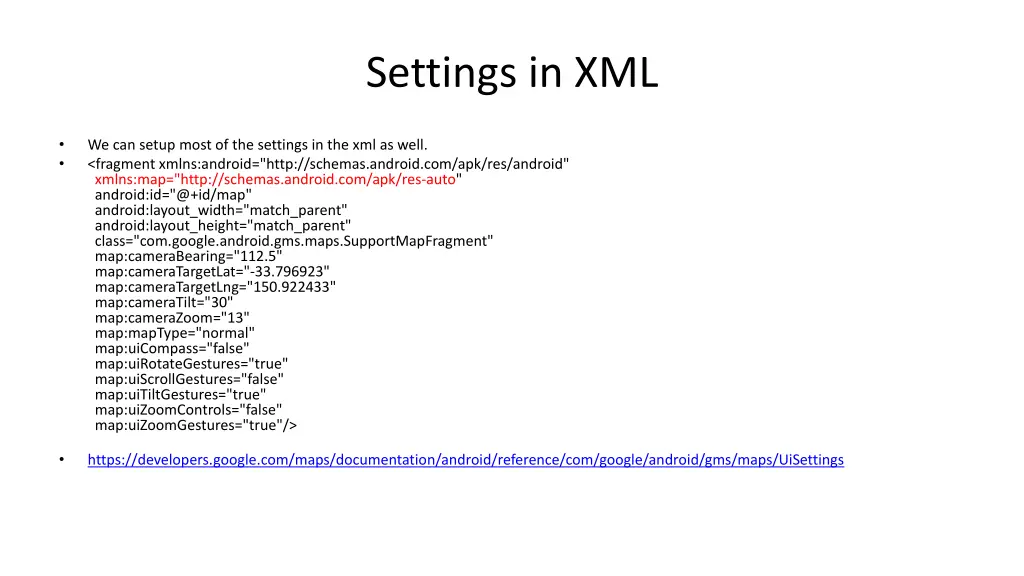 settings in xml