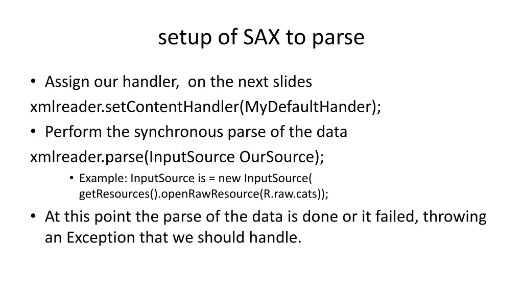 setup of sax to parse