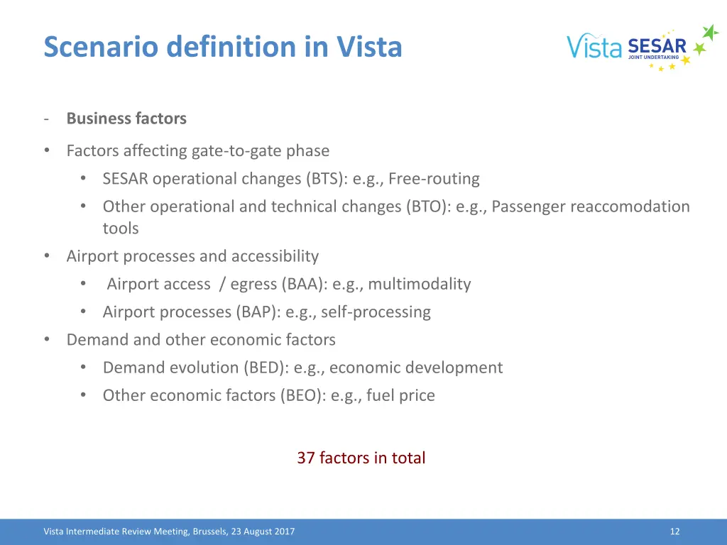 scenario definition in vista 2