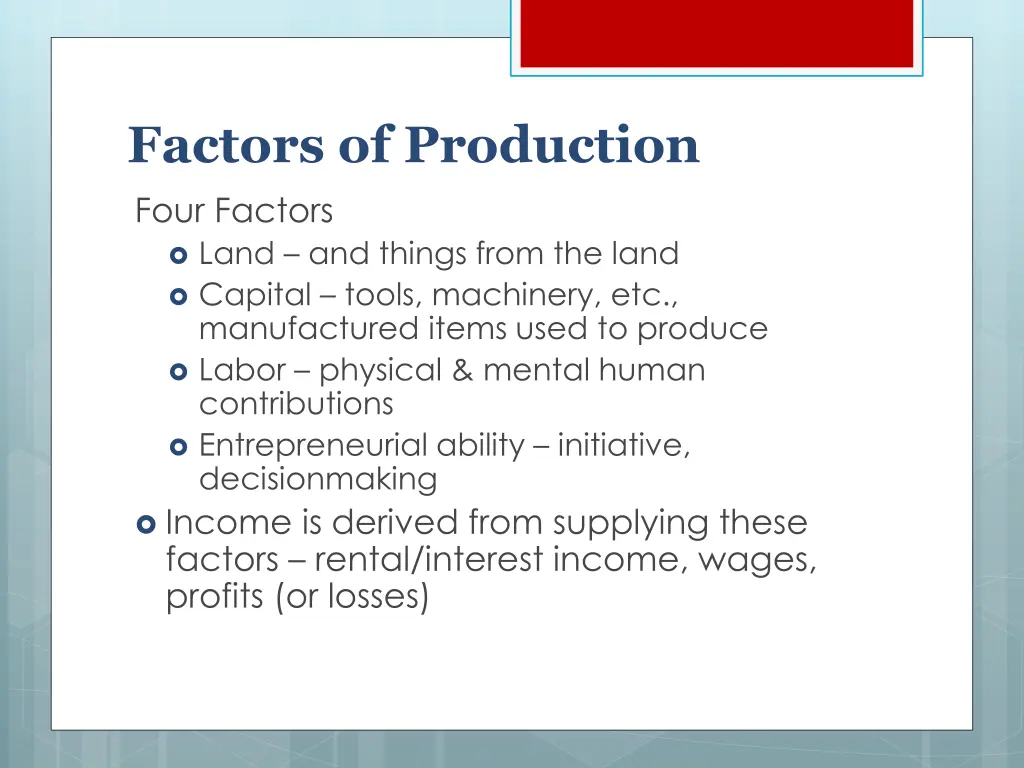 factors of production four factors land