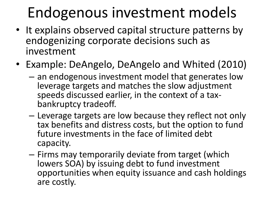 endogenous investment models it explains observed