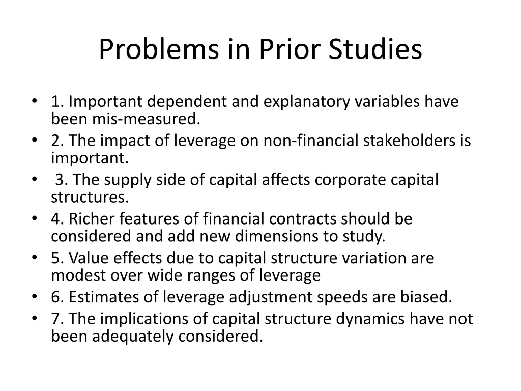 problems in prior studies