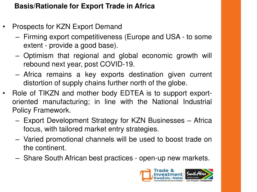 basis rationale for export trade in africa