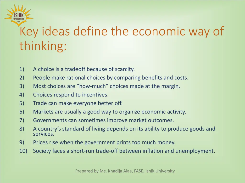 key ideas define the economic way of thinking