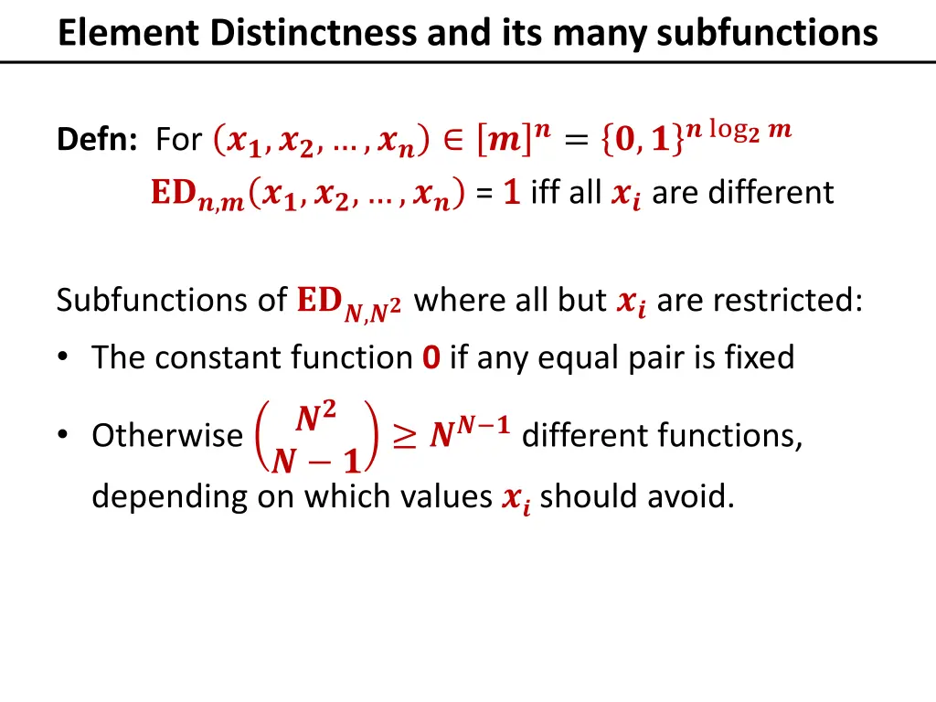 element distinctness and its many subfunctions