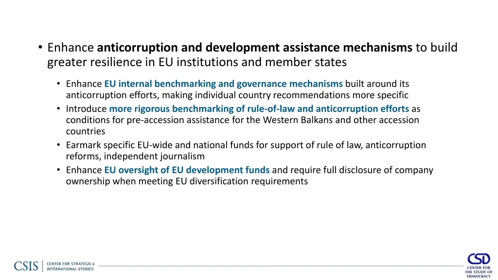 enhance anticorruption and development assistance