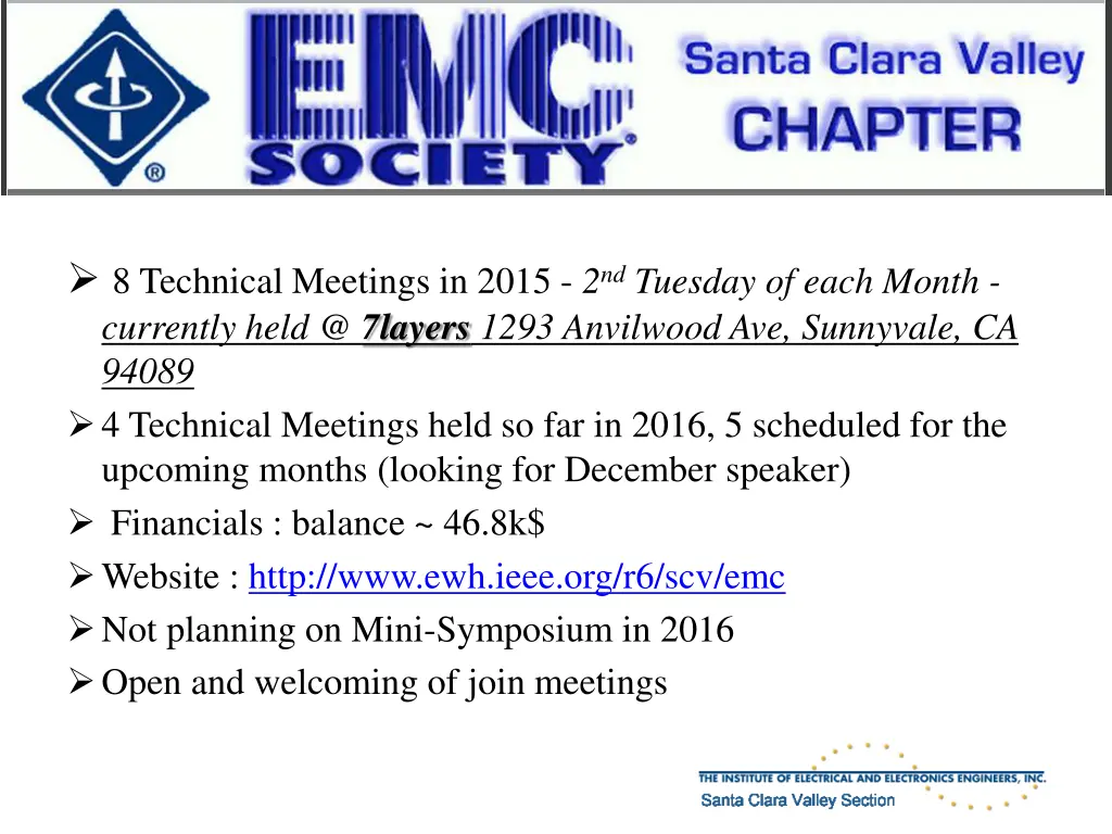 8 technical meetings in 2015 2 nd tuesday of each