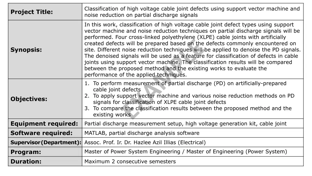 classification of high voltage cable joint