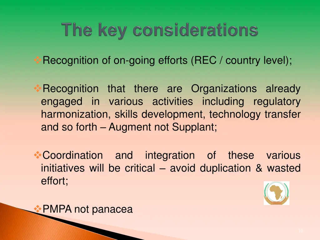 recognition of on going efforts rec country level