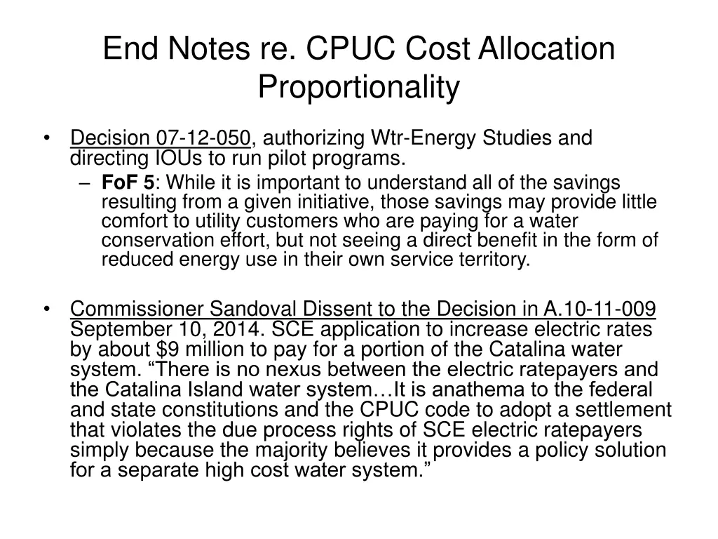 end notes re cpuc cost allocation proportionality