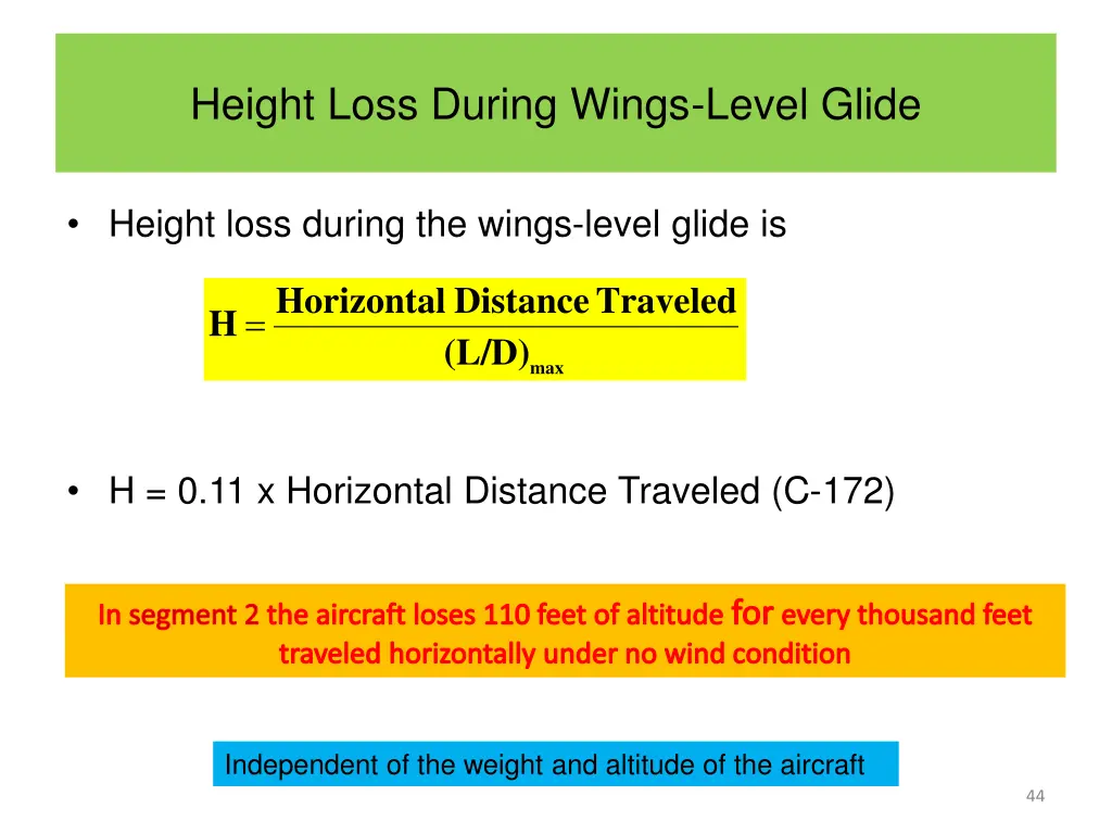 height loss during wings level glide