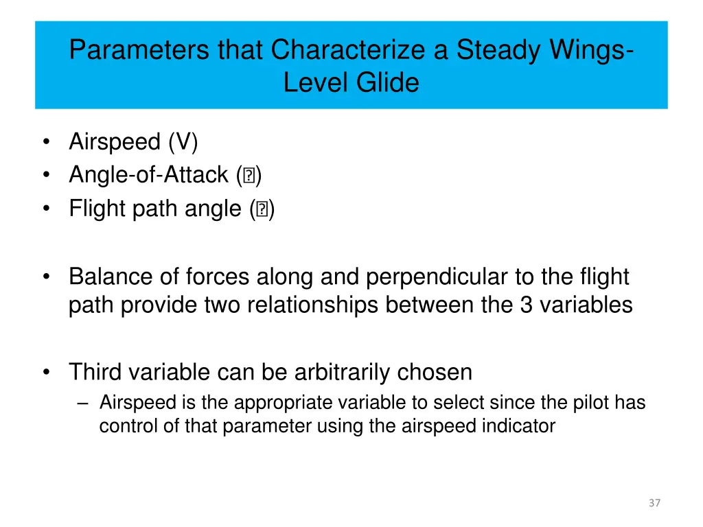 parameters that characterize a steady wings level