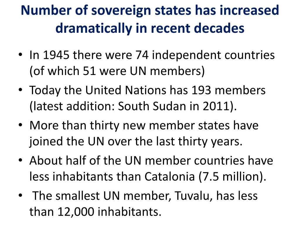 number of sovereign states has increased