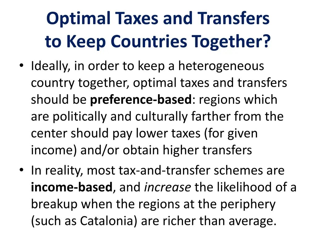 optimal taxes and transfers to keep countries