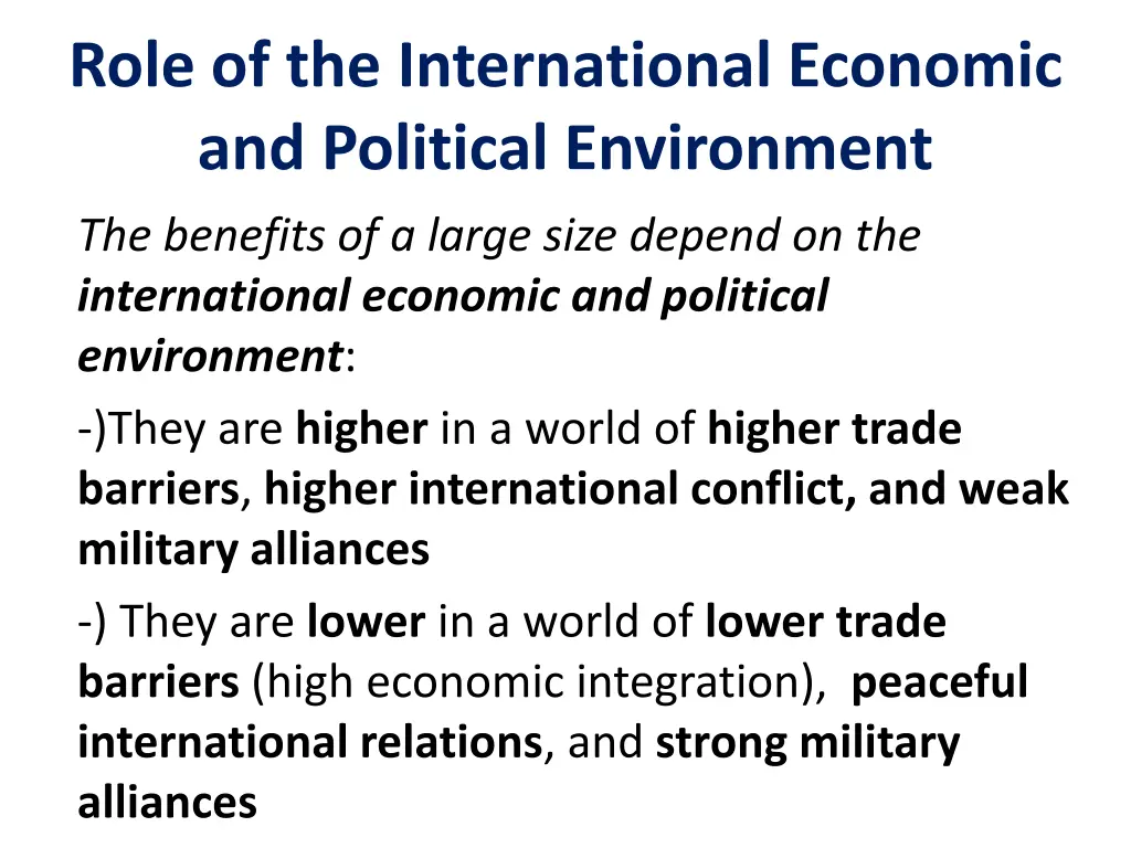 role of the international economic and political