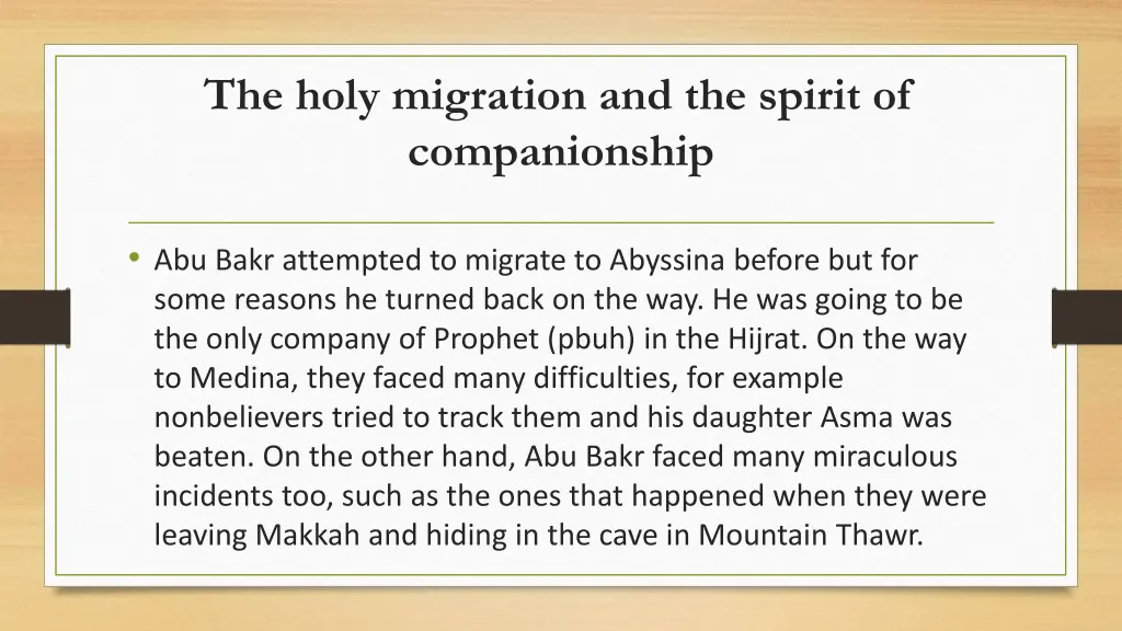 the holy migration and the spirit of companionship