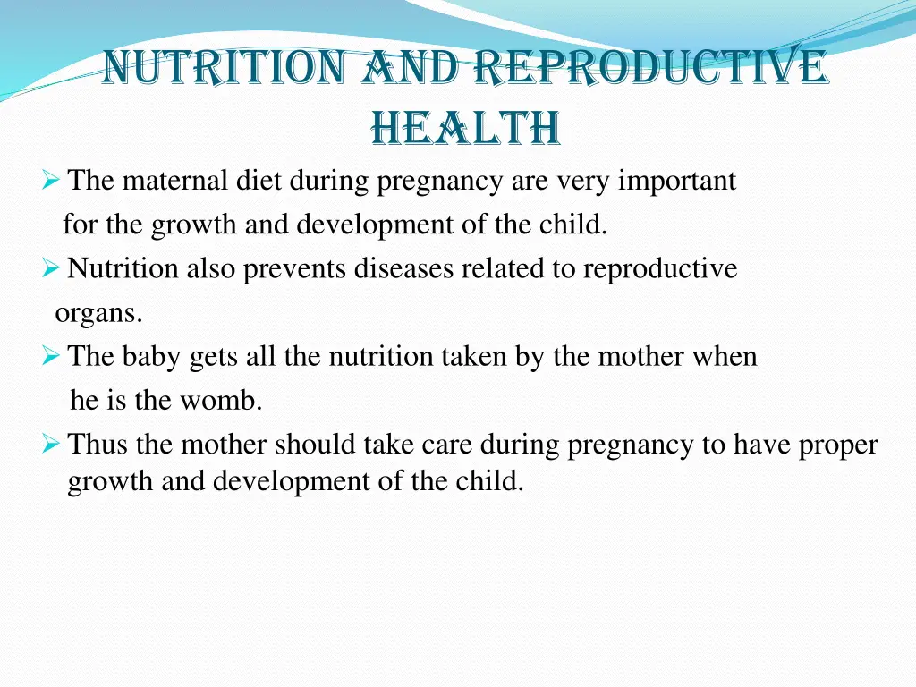 nutrition and reproductive health the maternal